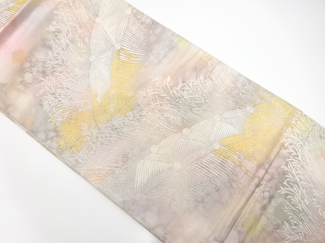 光悦垣に草葉模様織り出し　袋帯